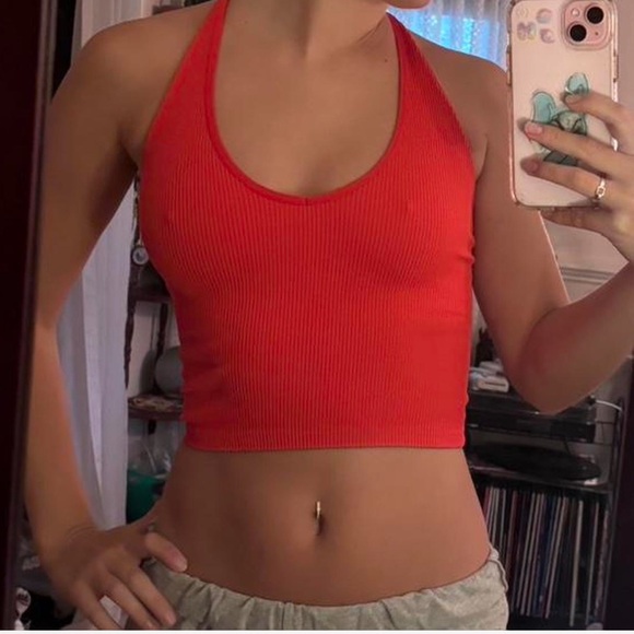 Red Ribbed Halter Top - Picture 1 of 3